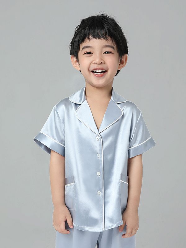 19 Momme Boys and Girls Short-sleeve Silk Pajamas Set